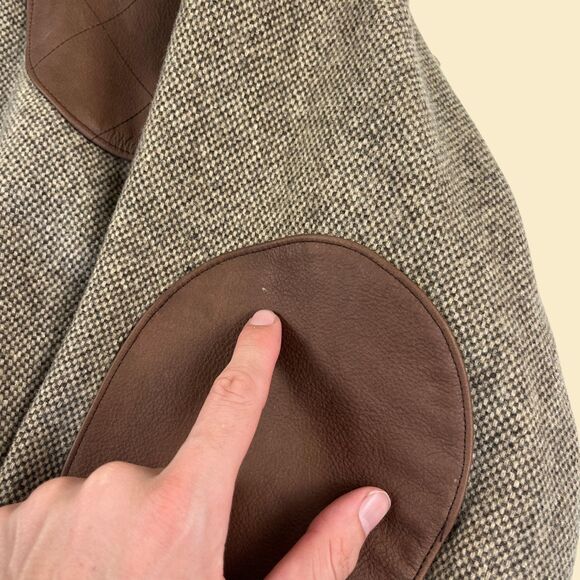 90s XL wool bomber jacket by Browning, vintage wool & leather zip up Canada-made - Picture 7 of 9